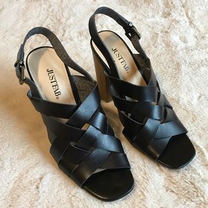 JustFab Black Shela Woven Sandals Size 7.5